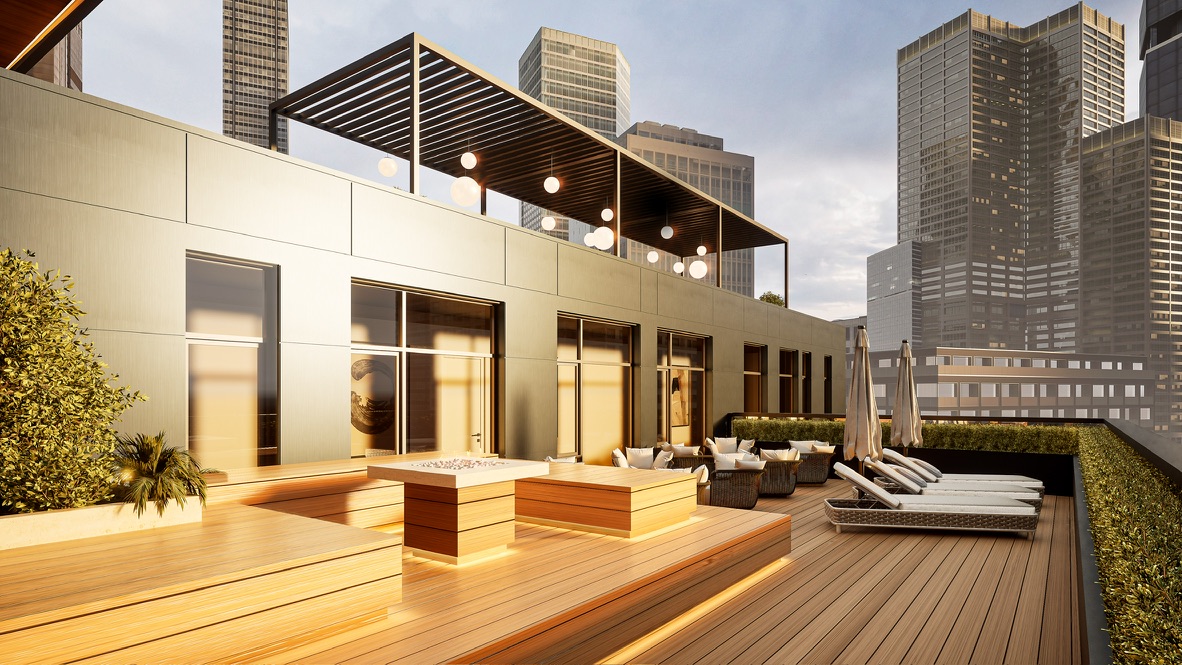 Rendering of the landscaped roof terrace at The Moon 27
